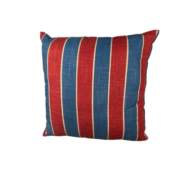 Red,Blue Square Pillow Floral, Stripe Reversible Cotton Blend 18x18” Canaan Co. - Picture 2 of 8